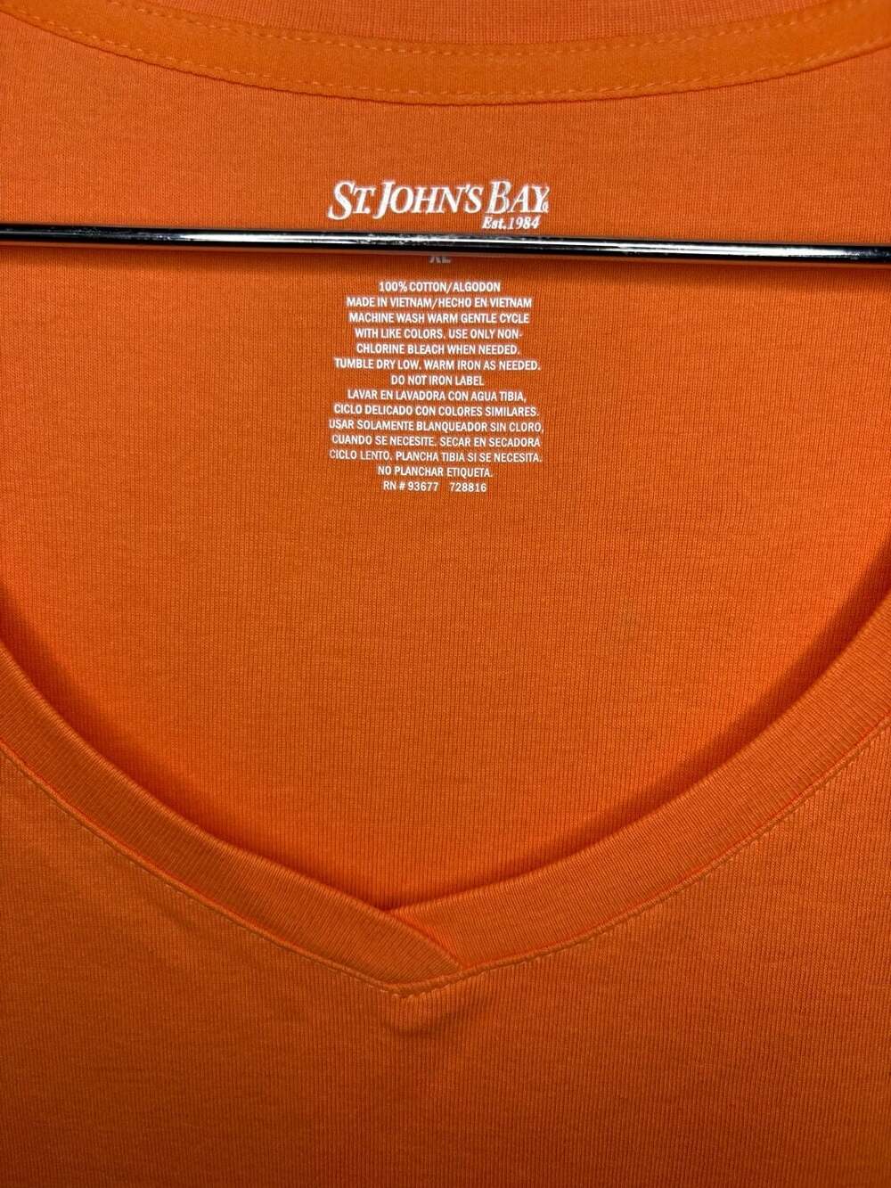St. John's Bay V-Neck T-Shirt Size XL Orange Cotton